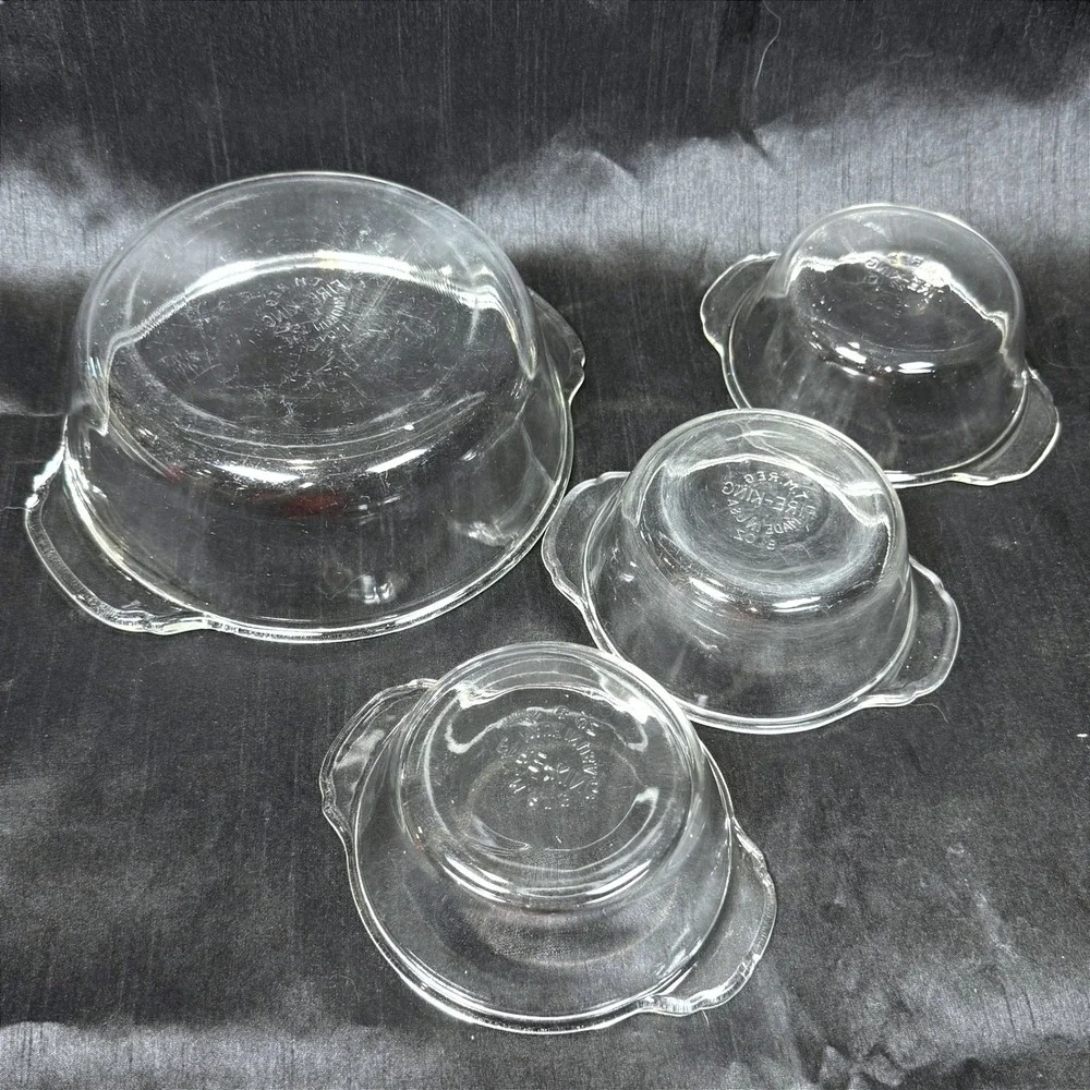 Vintage 4pc Fire-King Clear Glass Baking Casserole Set 1 - 1qt & 3 - 8oz Pieces